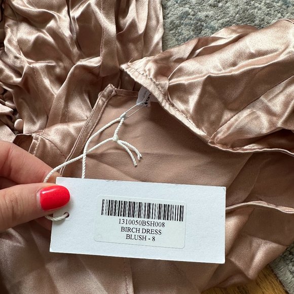 NWT Reformation Birch Maxi Silk Dress Sz 8 Blush Crew Neck Ruched Side Slit - Picture 3 of 10